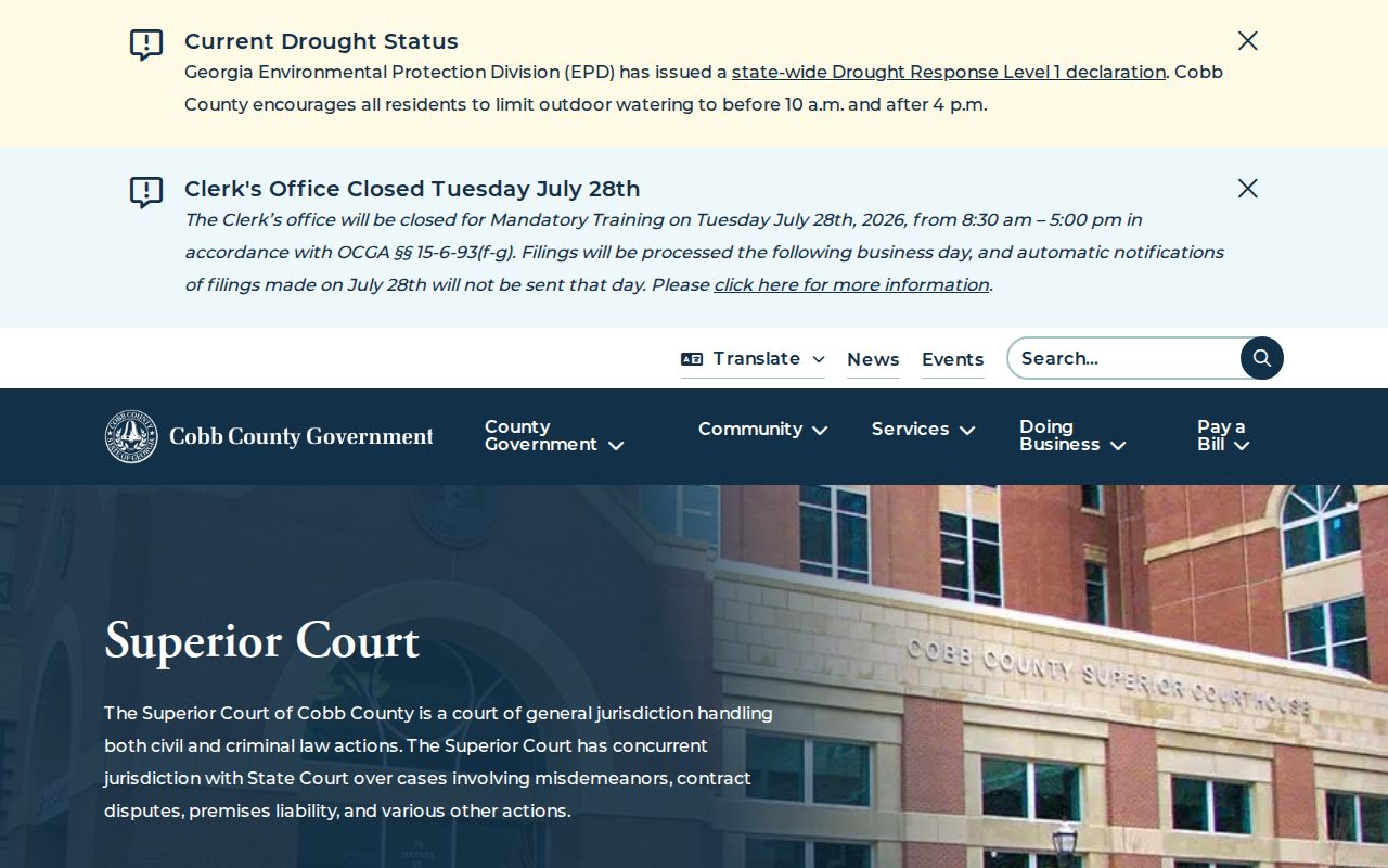 Cobb County criminal court cases Superior Court services