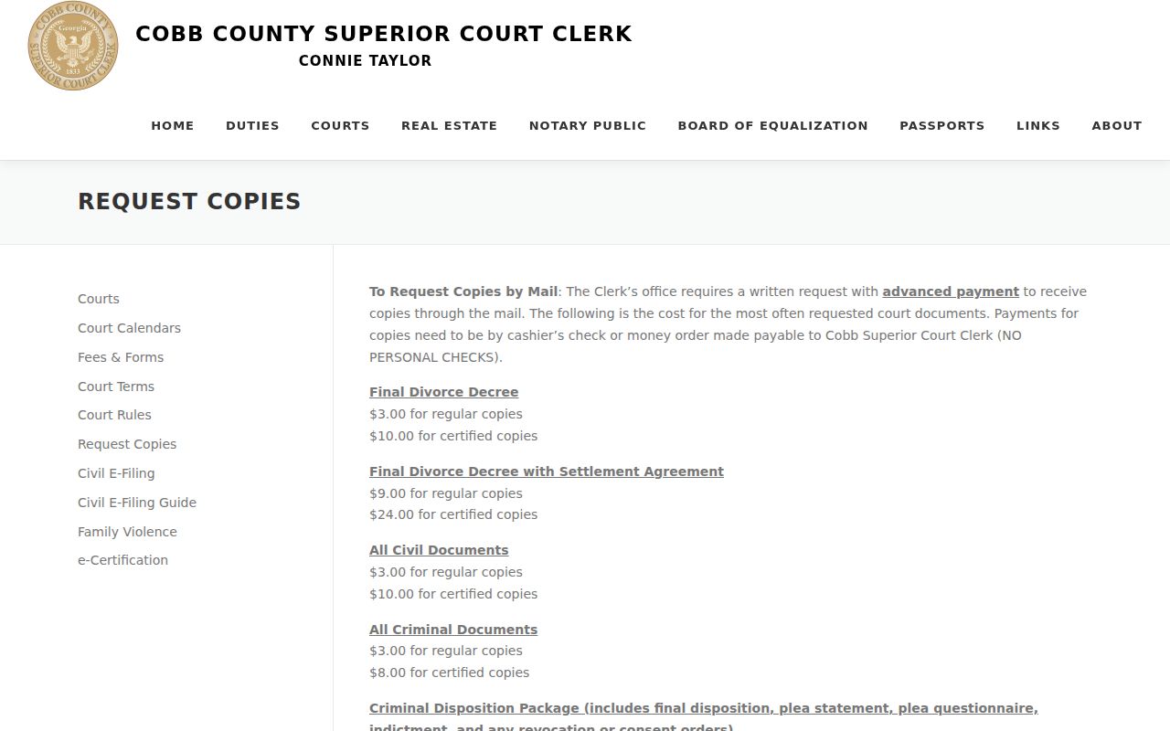 Cobb County criminal court cases Superior Court document copies