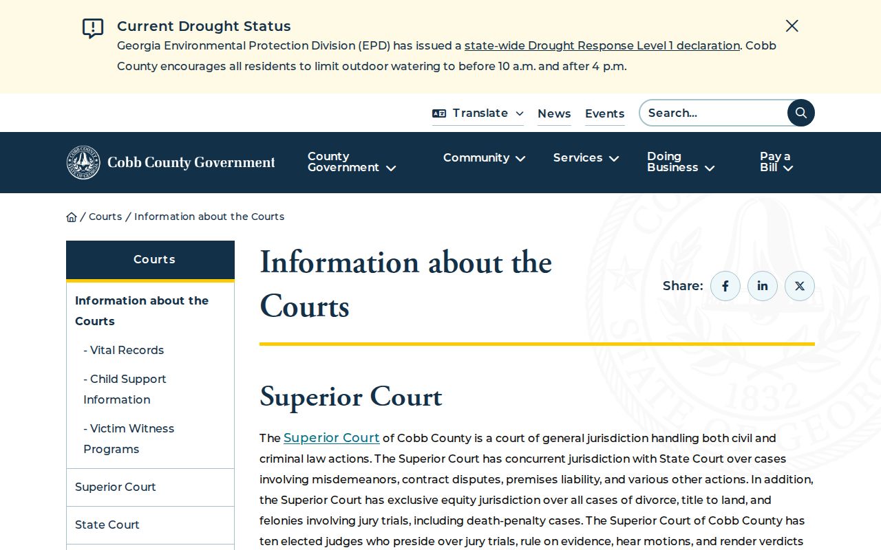 Cobb County criminal history court jurisdictions and contacts