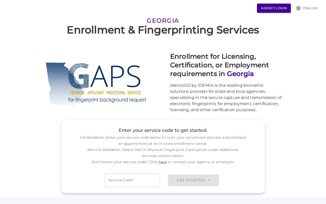 Cobb County criminal history GAPS fingerprint registration portal