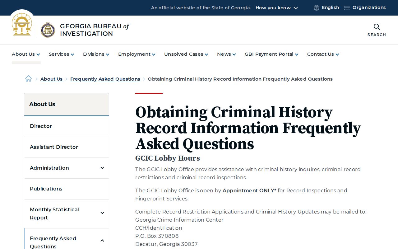 Cobb County criminal history GBI record information guidance