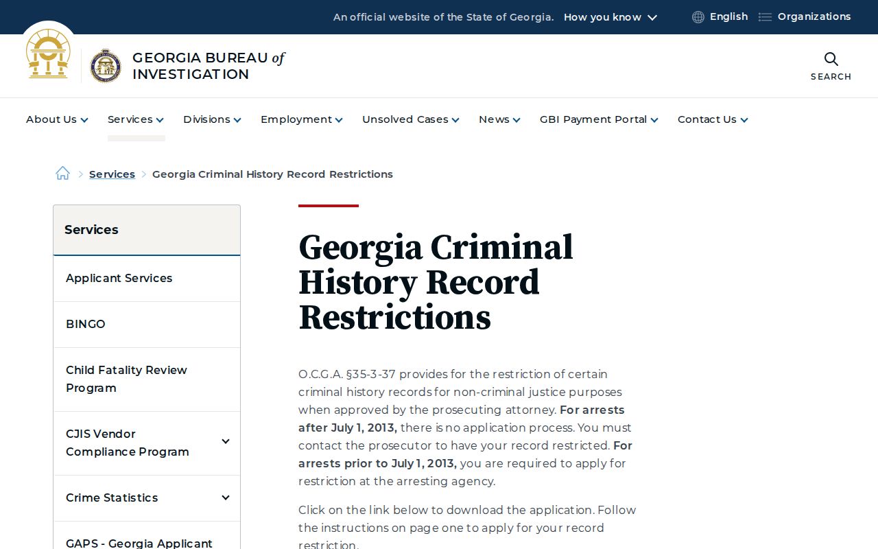 GBI Georgia criminal history record restriction process