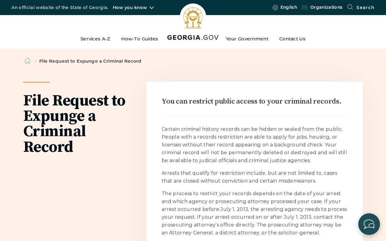 Georgia public guide to criminal record restriction